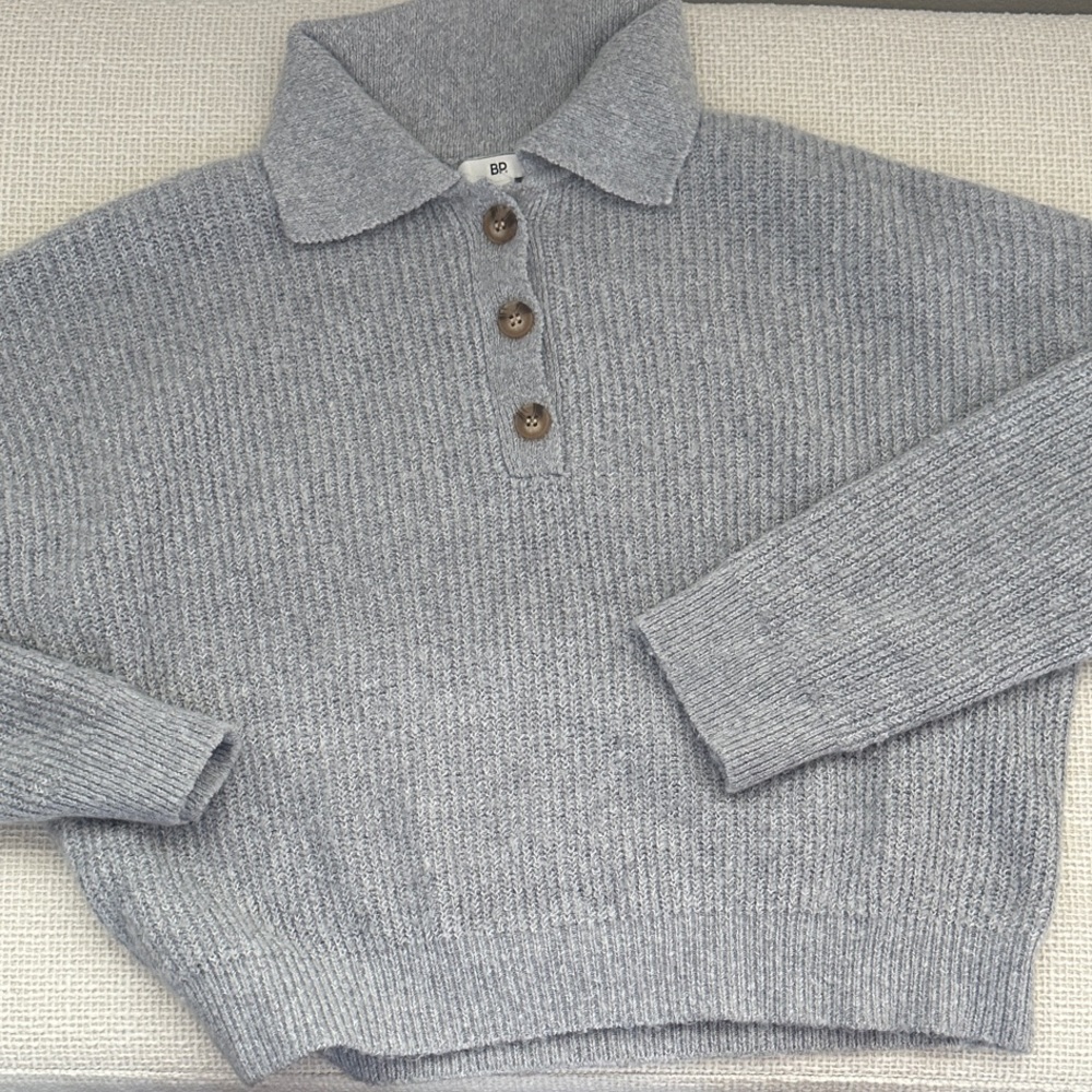 BP Gray Collared Sweater with Button Detail